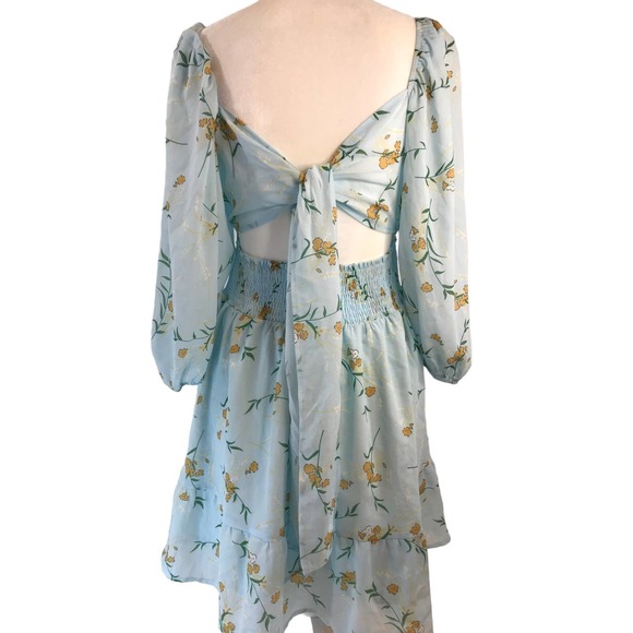 Women's Coastal Dress Tie Back 3/4 Lantern Sleeve Square Neck Ruffle Size Medium - Picture 3 of 12